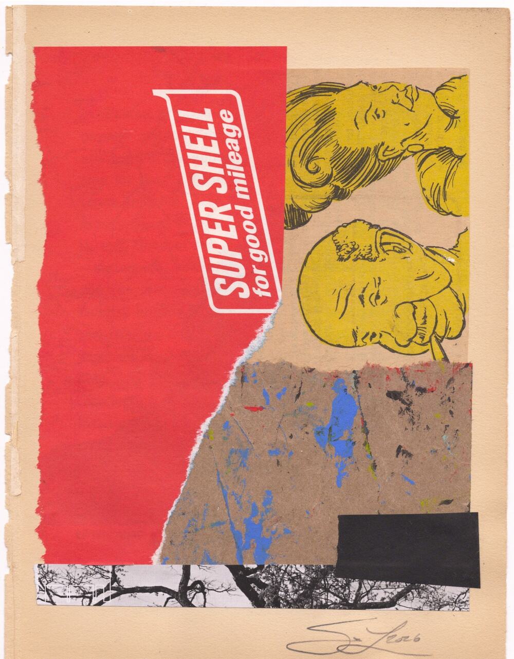 Original Mixed Media Modern Art Collage "Truncheon" 5.75x7.5" Signed